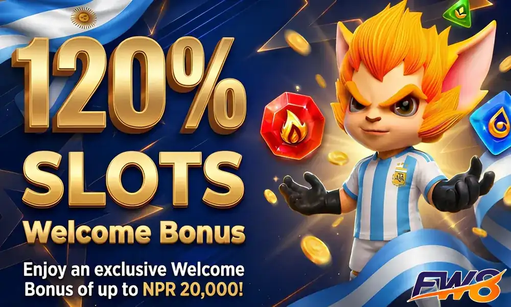 FW8 120% slots welcome bonus up to NPR 20,000 in Nepal
