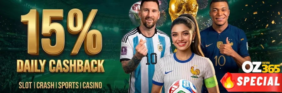 Ozwin365 15% daily cashback on slots, crash, sports and casino in Nepal